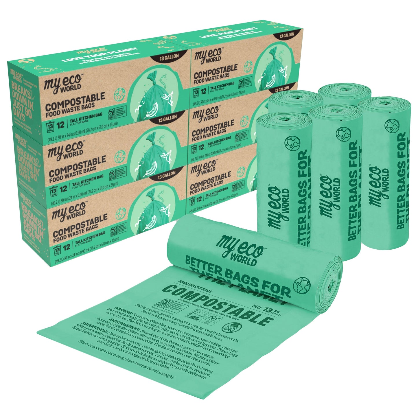 🌎 MyEcoWorld® 13-Gallon Certified Compostable Food Waste Bags – 72 Count