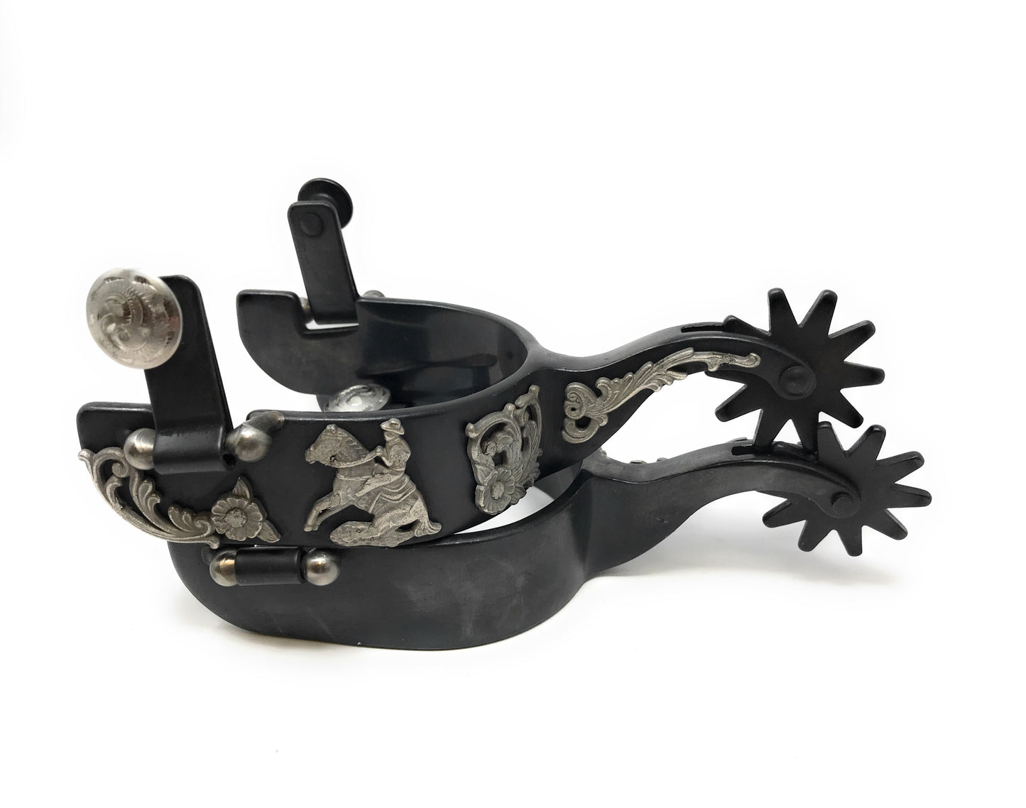 AJ Tack Men's Black Steel Reining Horse Spurs and Straps