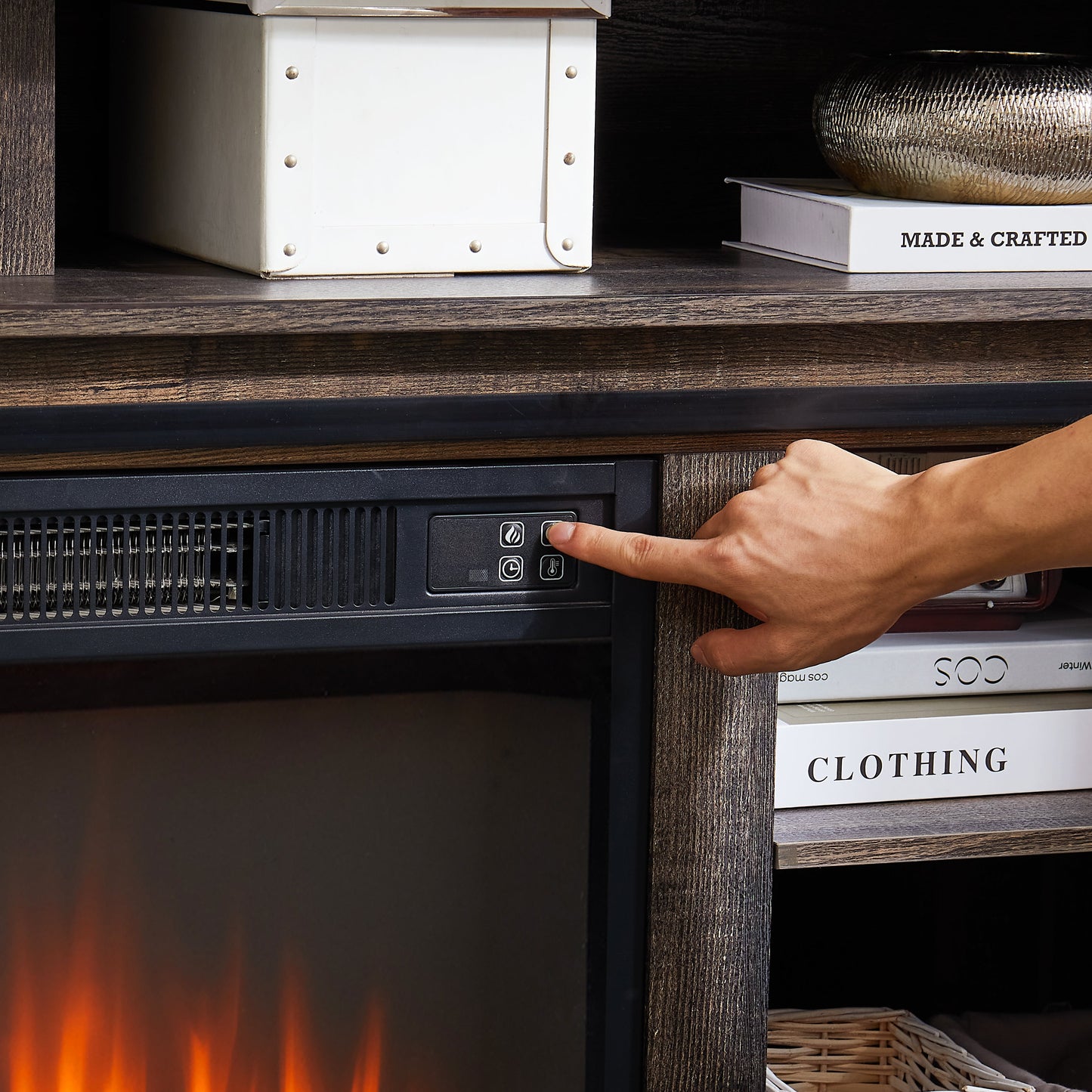 Entertainment console multifunctional sliding door cabinet with 23-inch fireplace