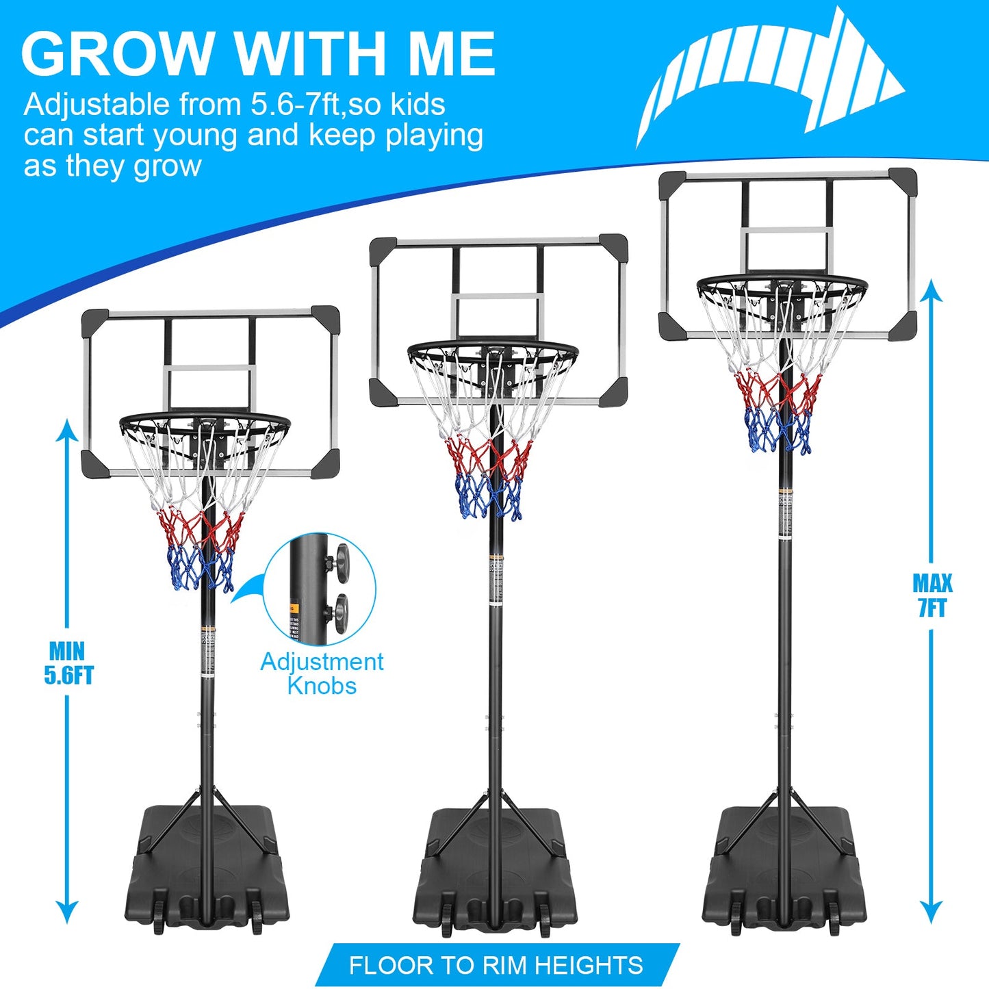 Portable Basketball Goal System with Stable Base and Wheels