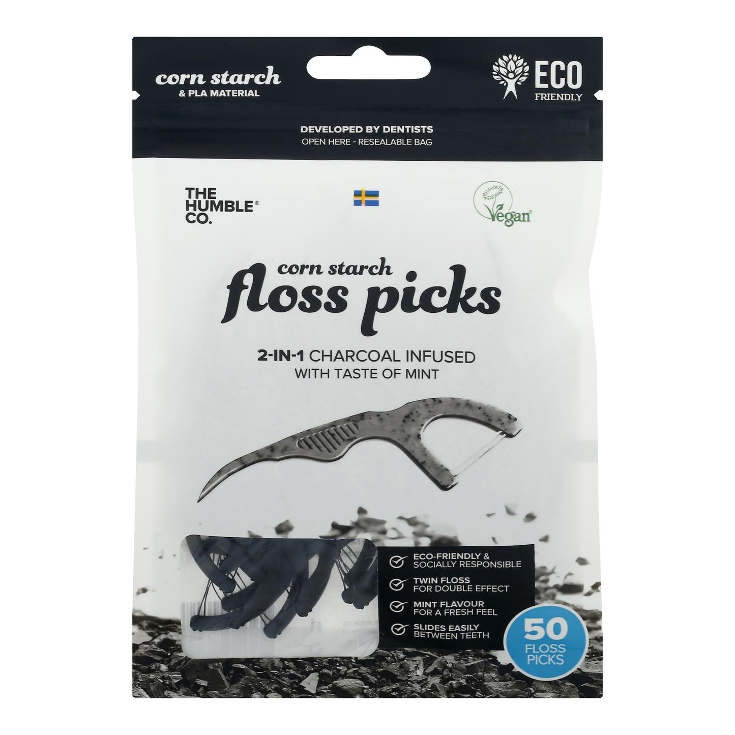 Floss Picks Charcoal Mint