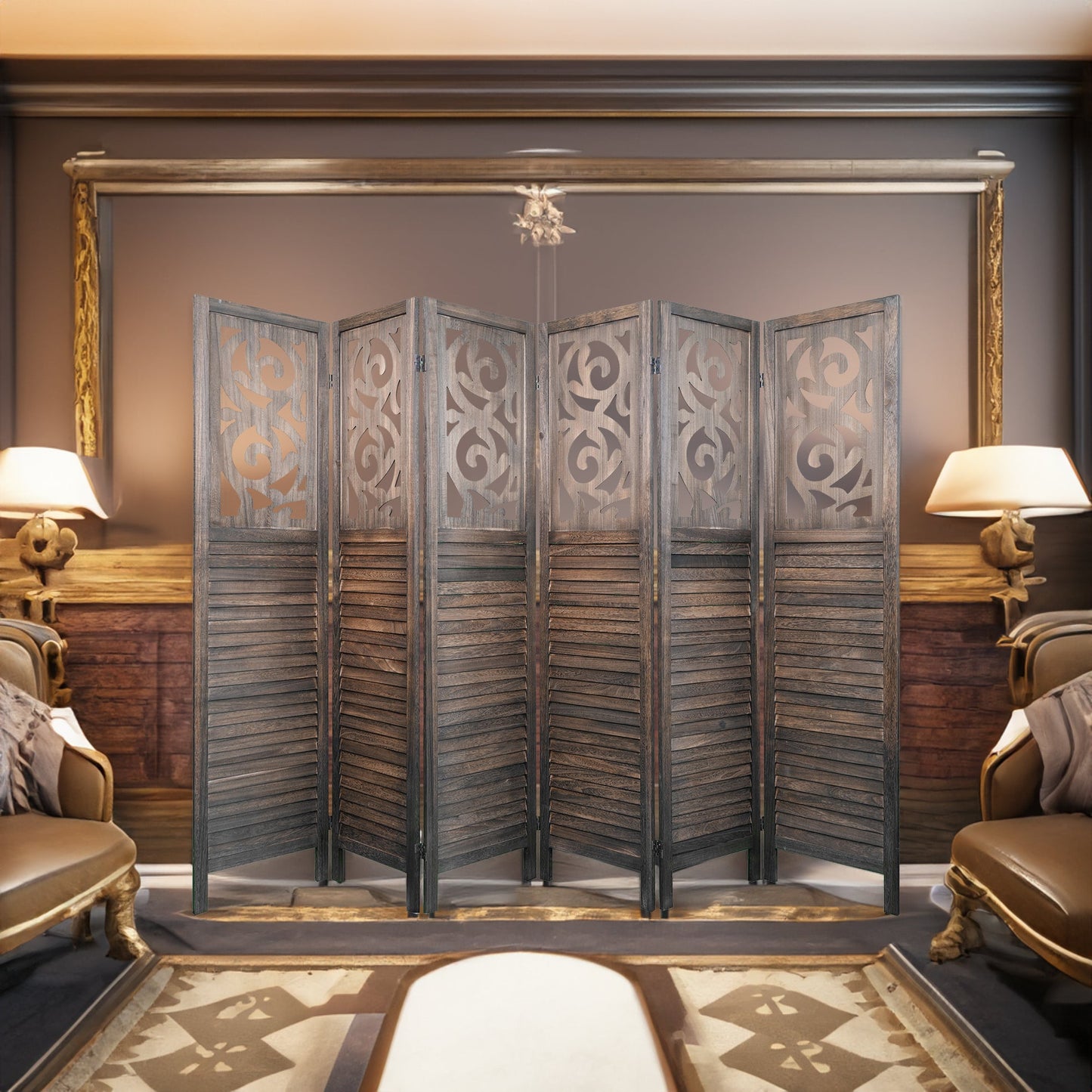 6 wooden partitions, 6FT carved wooden partitions