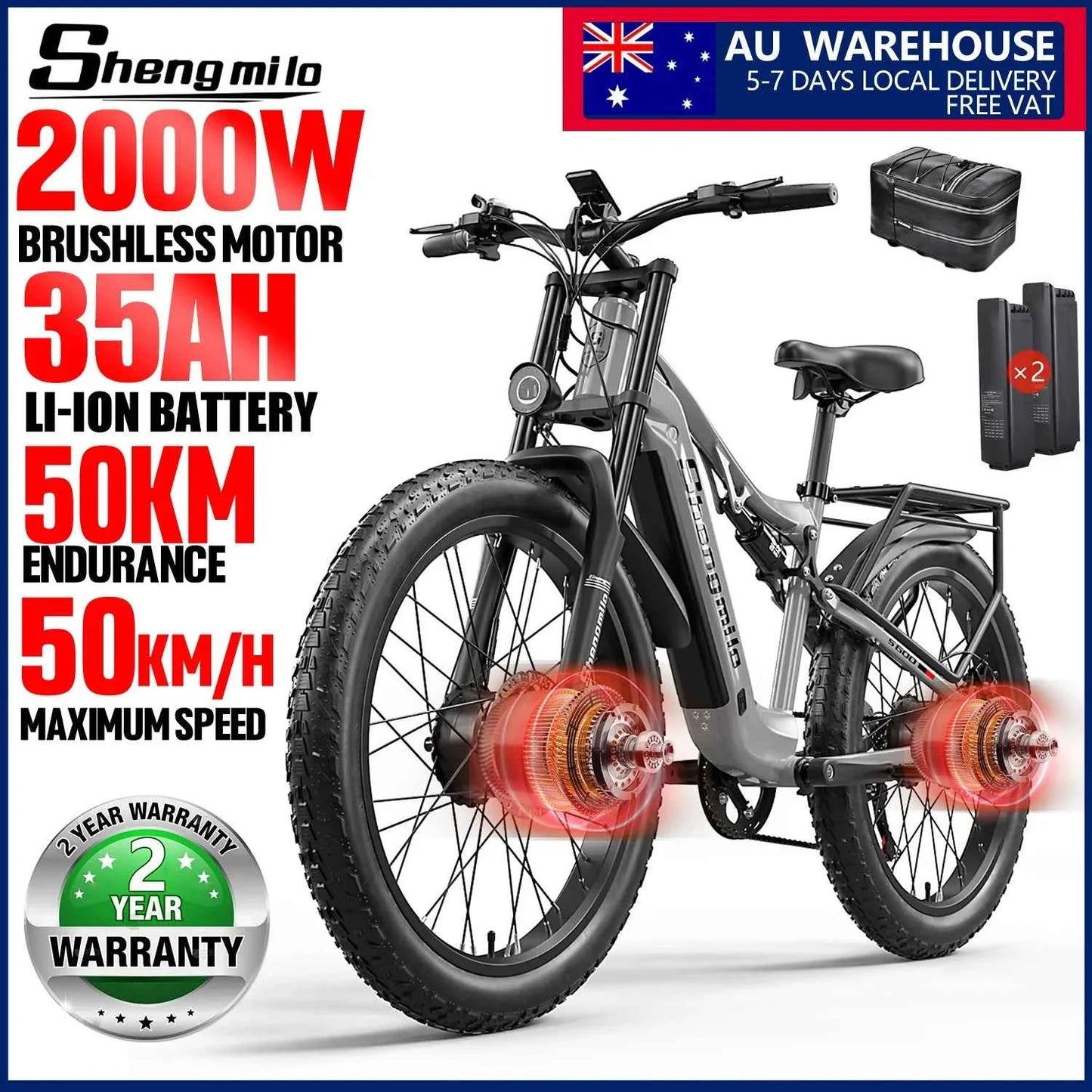 26-Inch 2000W Dual Motor Electric Mountain Bike