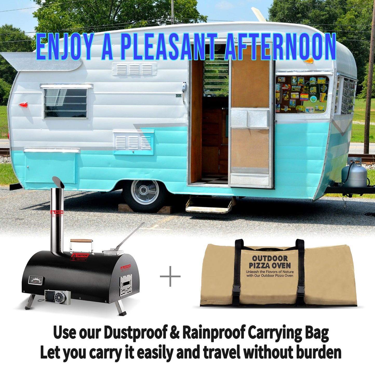 Black Pizza Oven Outdoor 12" Automatic Rotatable Pizza Ovens Portable Stainless-Steel