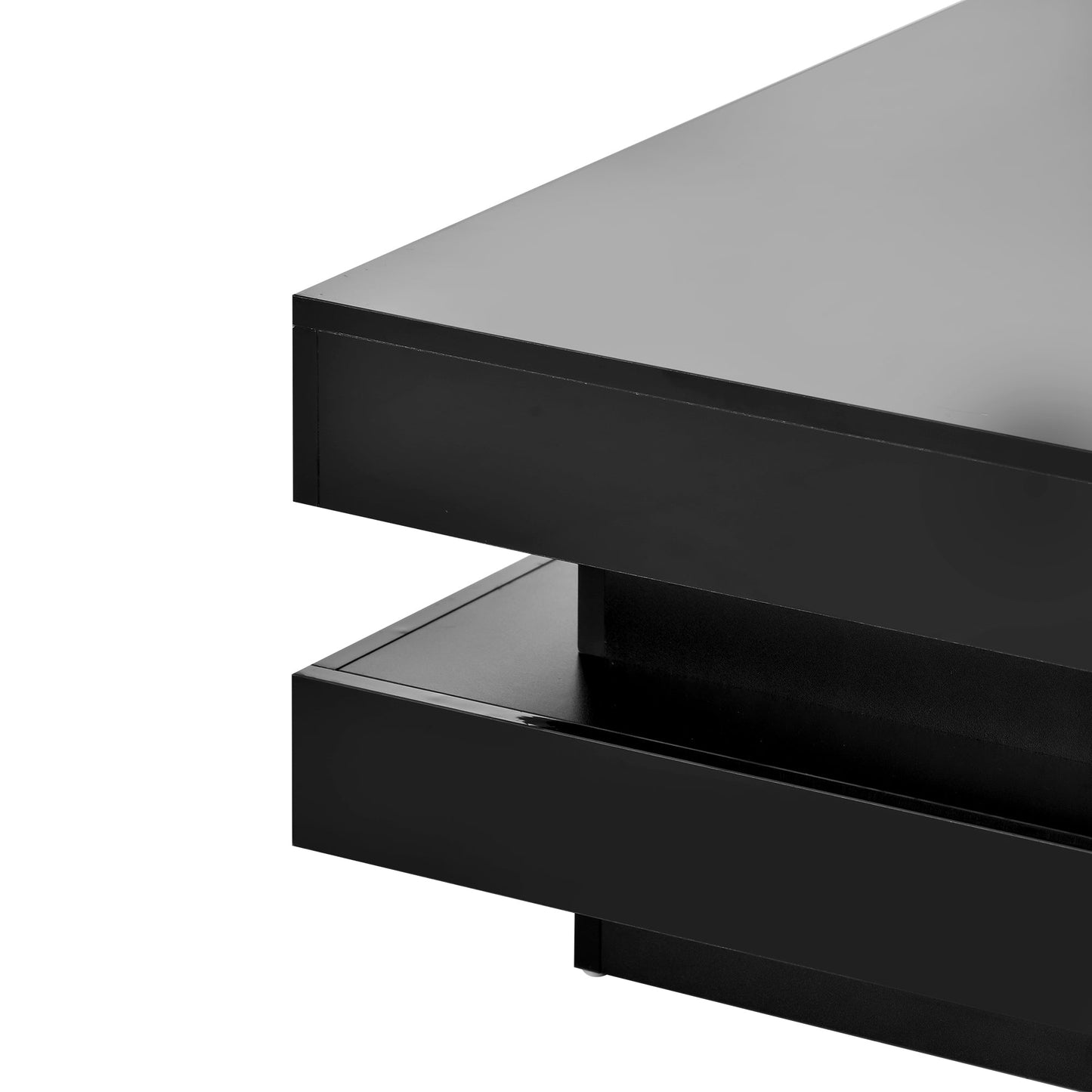 ON-TREND High Gloss Minimalist Design with LED Lights 2-Tier Square Coffee Table Black