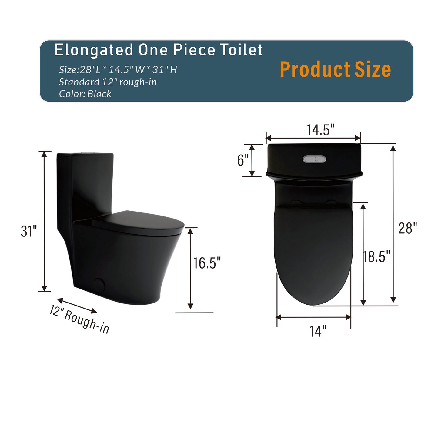 Matte Black Elongated One Piece Toilet Dual Flush
