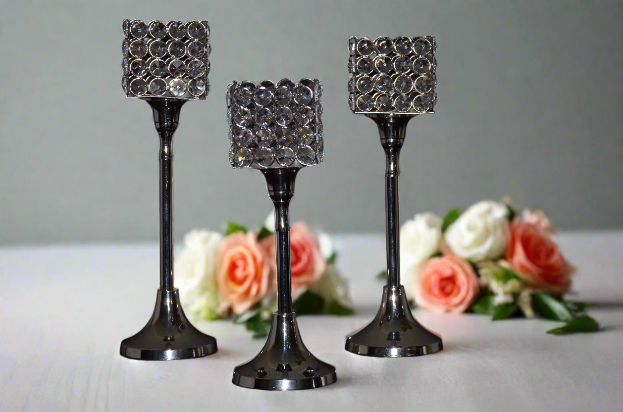 Vibhsa Crystal Aluminium Candle Holder Set of 3