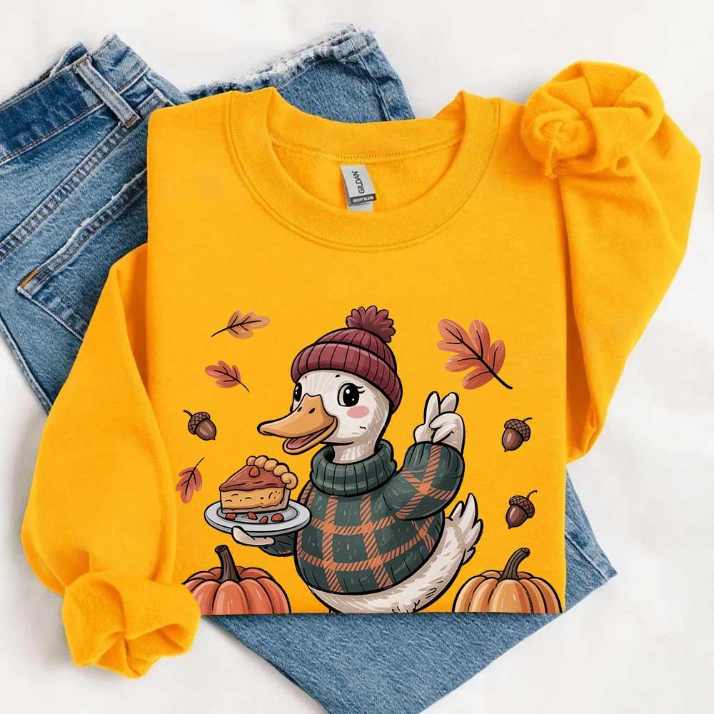 Duck_Fall_Sweatshirt_Cottagecore_Autumn_Vibes_with_Coffee_Pumpkins_Crewneck_wgold - shoponestop.store