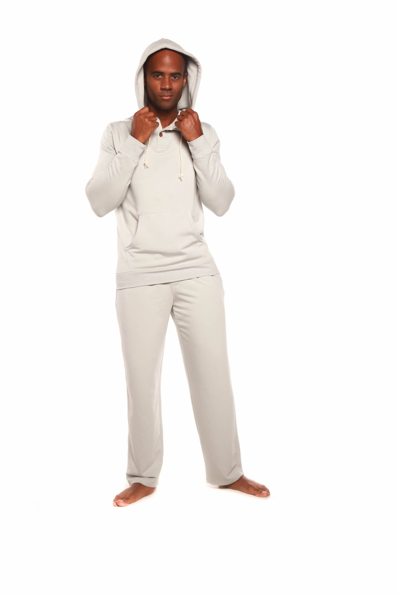 Men's Henley Bamboo Viscose Fleece Hoodie + Fleece Pants