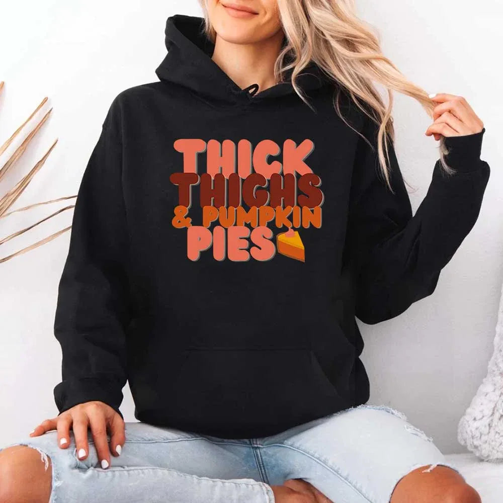 ThickThighsandPumpkinPiesFallVibesHoodiesModelBlack - shoponestop.store