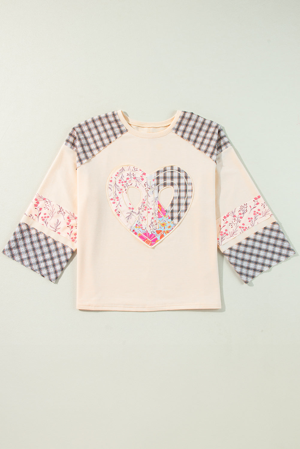 Emilia Plaid Floral Peace Heart Long Sleeve Top