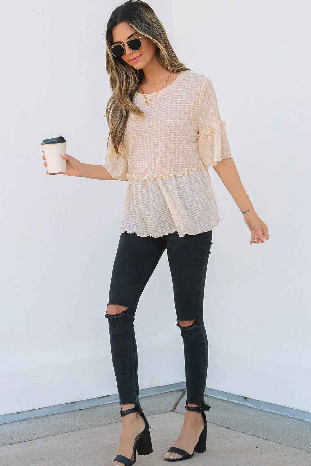 Ruffled Short Sleeve Blouse