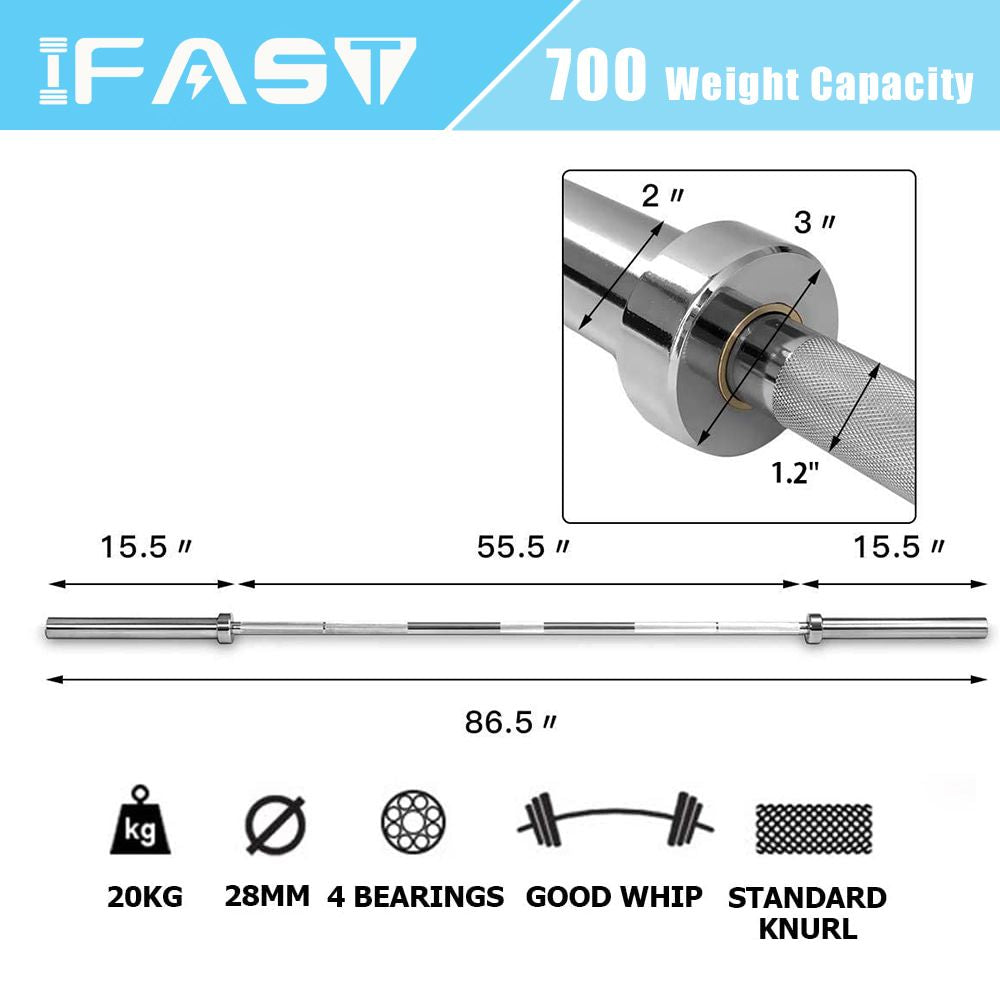 Barbell Bar for 2" Olympic Plates, Home Gym Weightlifting Bar 4Ft Solid Chrome