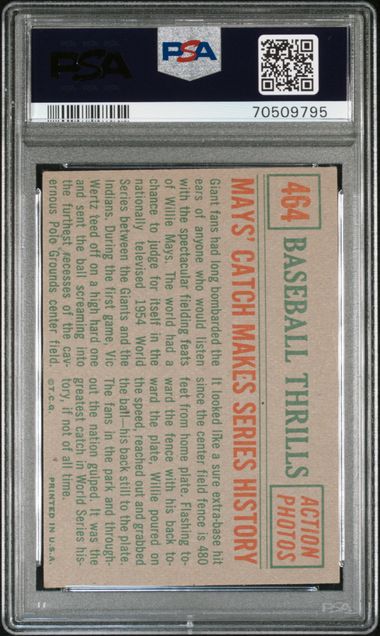 Graded 1959 Topps Mays' Catch Makes Series History Willie Mays #464 Baseball Card