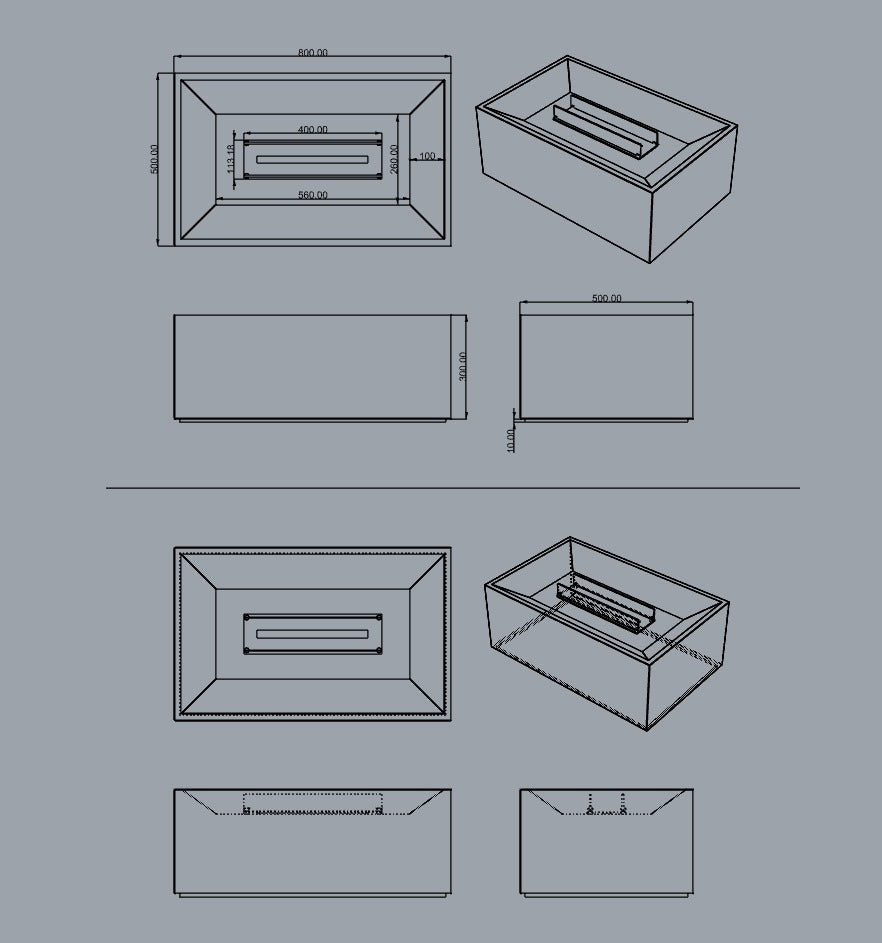 Black Marble Coffee Table with Built-in Fireplace