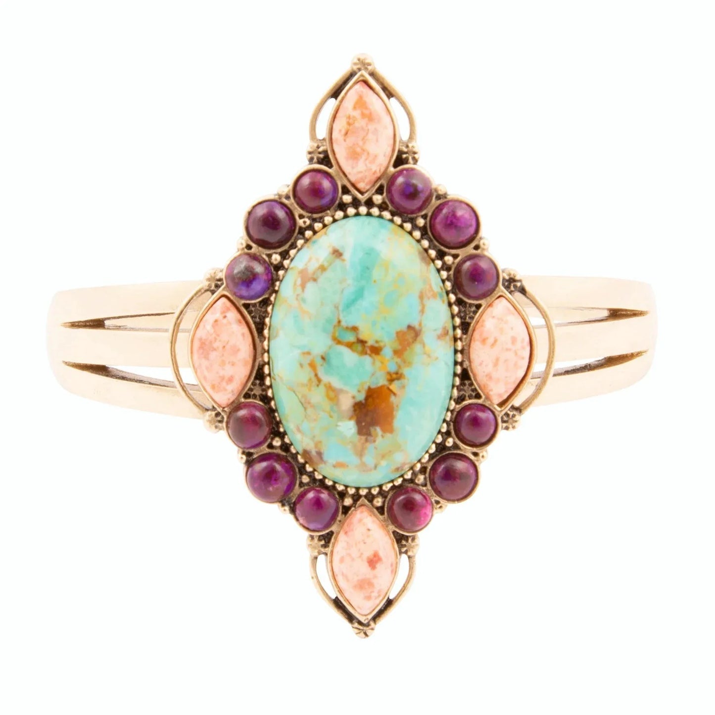regalia-blue-turquoise-purple-and-orange-coral-golden-cuff-bracelet-801473 - shoponestop.store