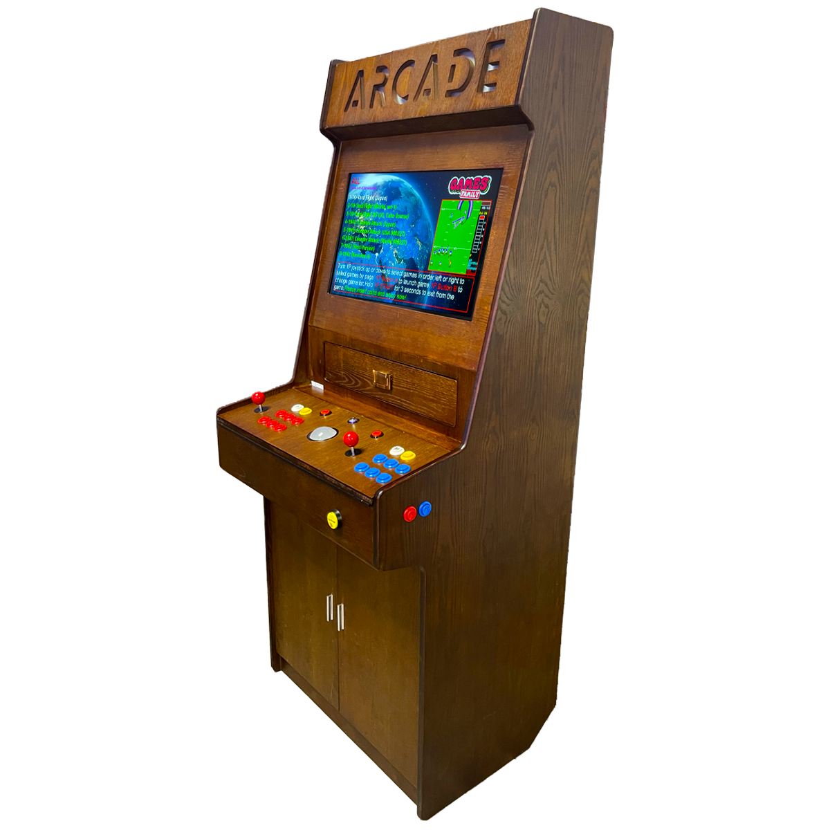 Arcade Machine - Full-Sized Two Player Game with Wood Grain Finish