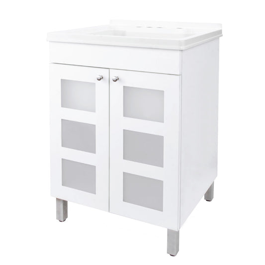 Tehila White Vanity Cabinet and White Utility Sink, No Supply Lines, No Strainer Basket