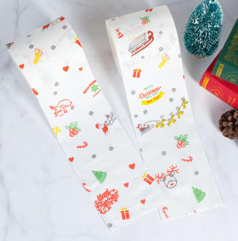 Christmas Pattern Printing Roll Toilet Paper Household  Tissue Bathroom Web Q0KD