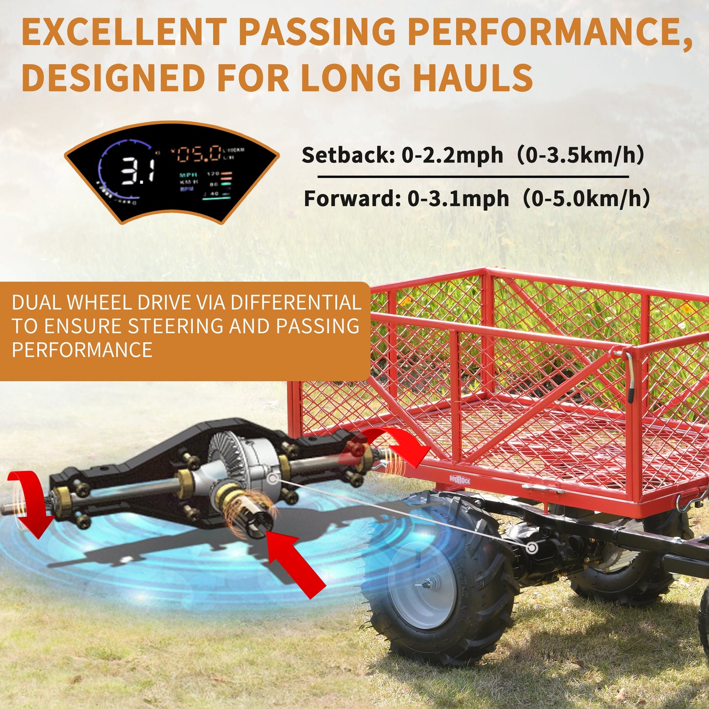 Wheelbarrow Utility Cart Electric Powered Cart 48V28Ah 500W Capacity 500lbs