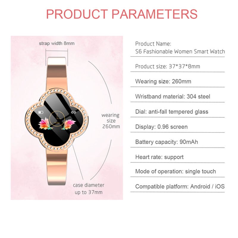 S6 Women Smart Wristband Waterproof Ip67 Smart Fitness Bracelet
