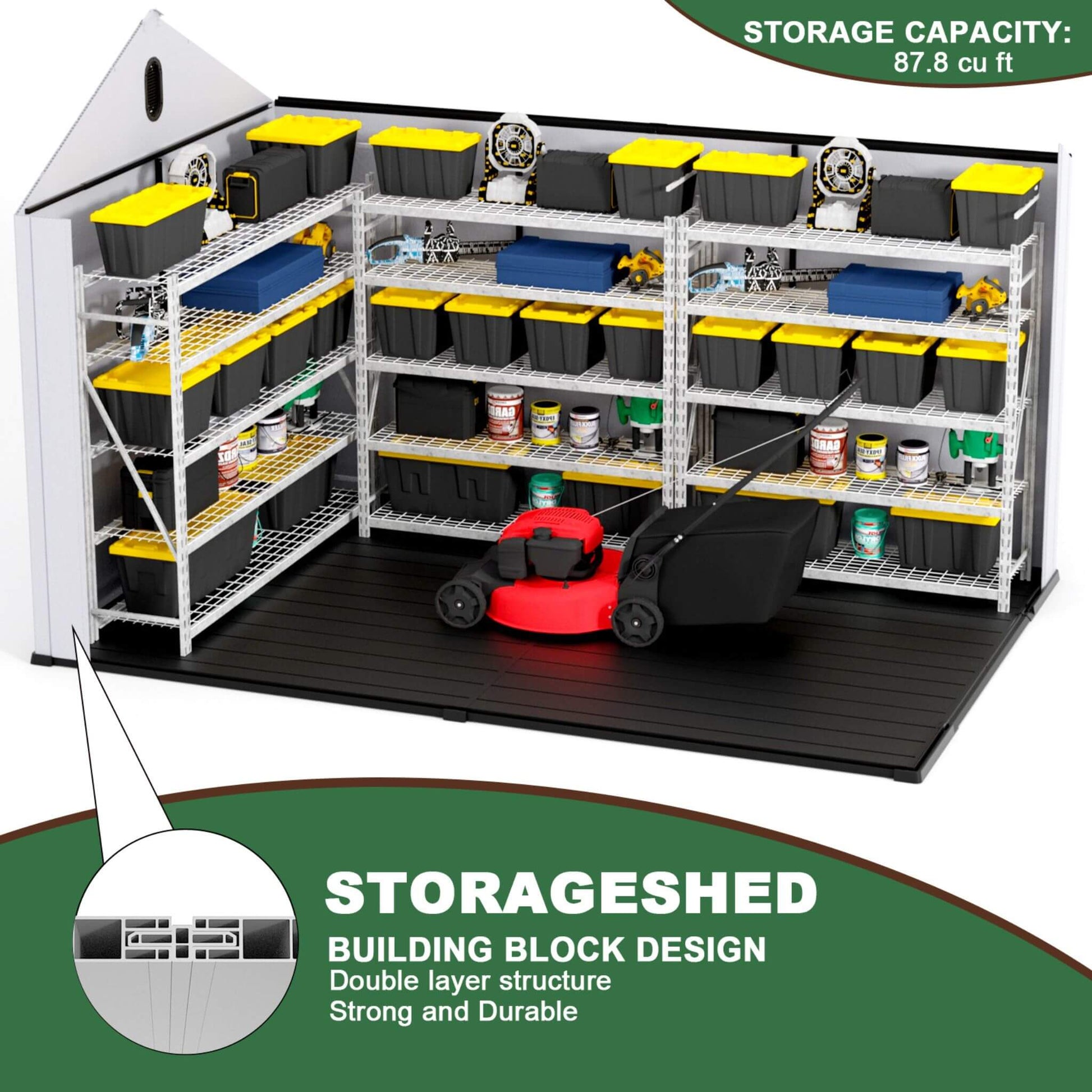 Large Storage Shed with Reinforced Floor and Lockable Doors