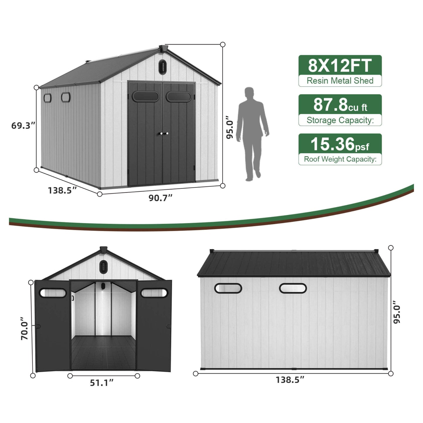 Large Storage Shed with Reinforced Floor and Lockable Doors