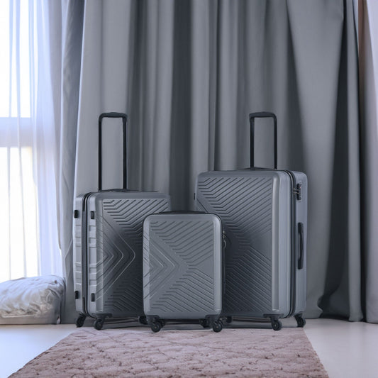 3 Piece Luggage Sets ABS Lightweight Suitcase with Two Hooks, Spinner Wheels