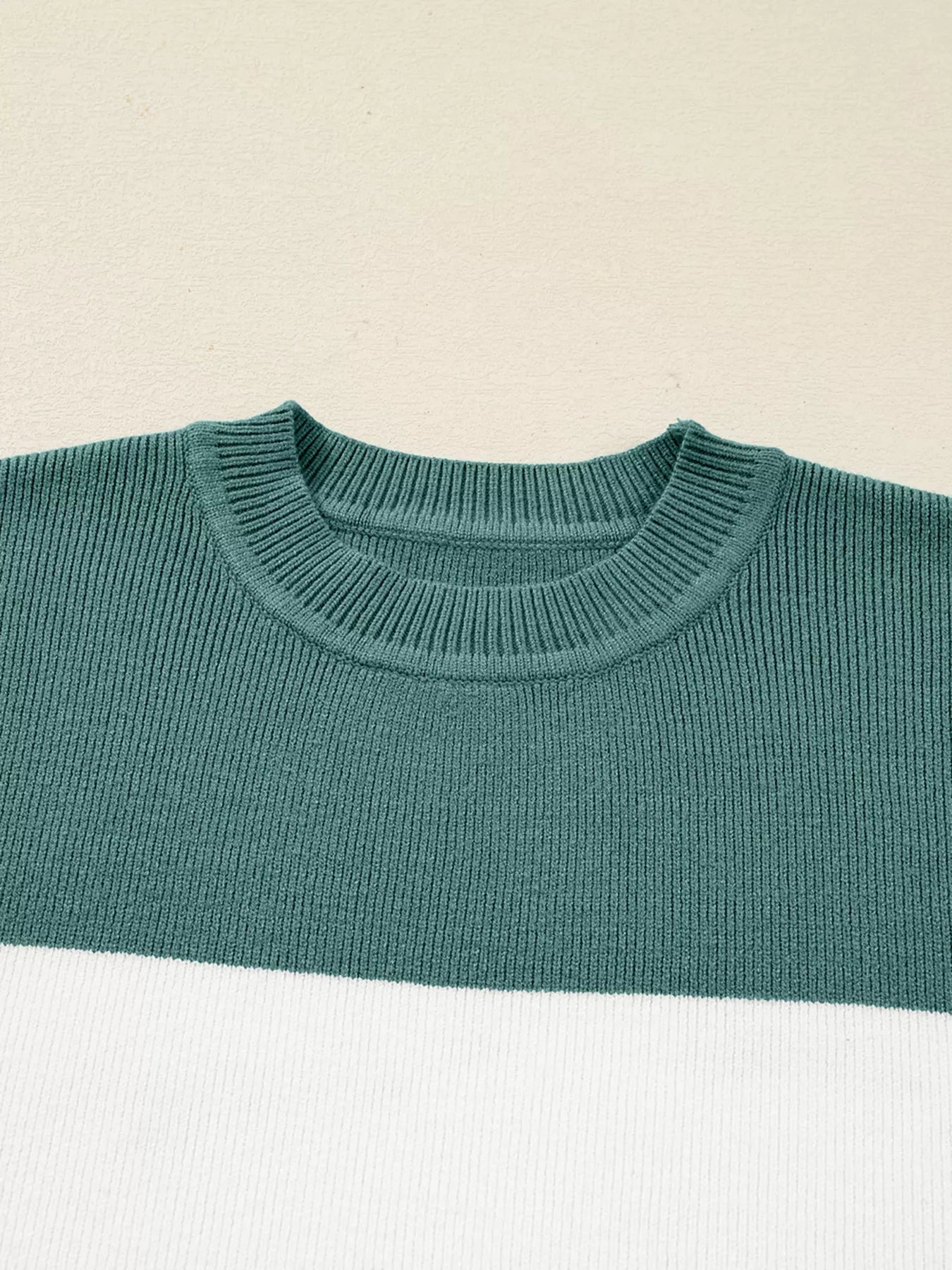 Color Block Plain Ribbed Knit Sweatshirt