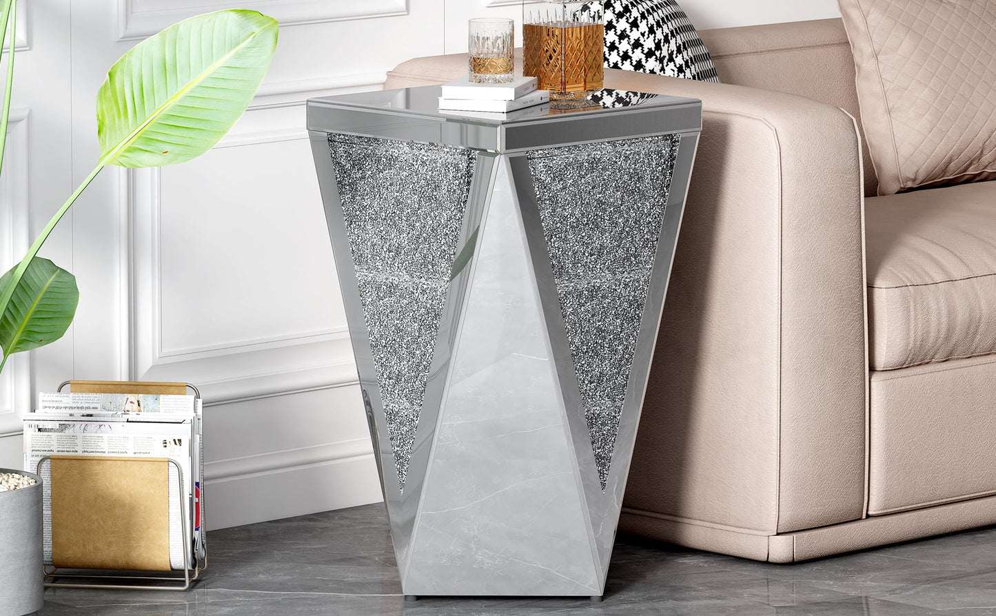 U-Can 13.8'' Silver Square Mirrored End Table