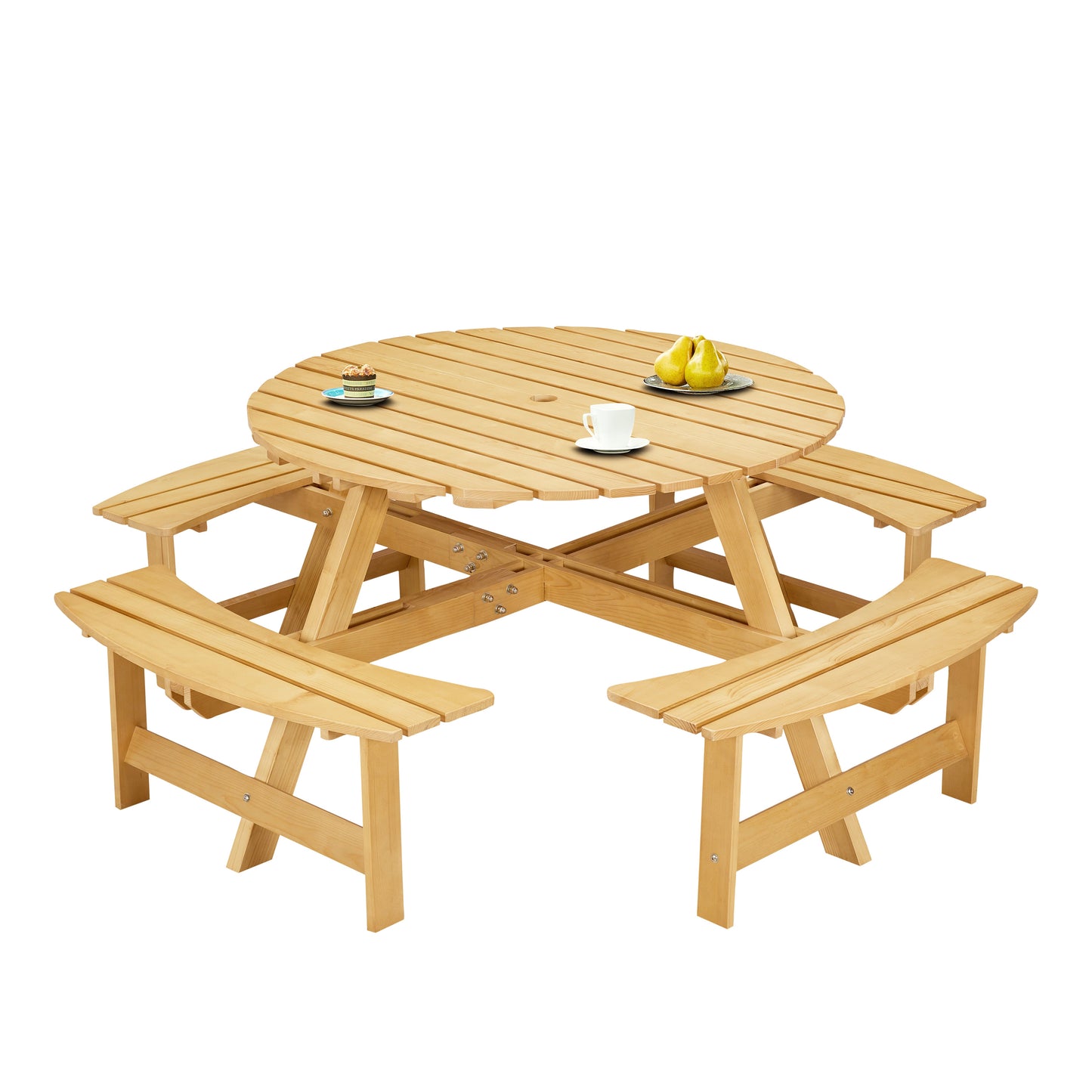 Outdoor picnic table for 8 people, circular picnic table for 8 people