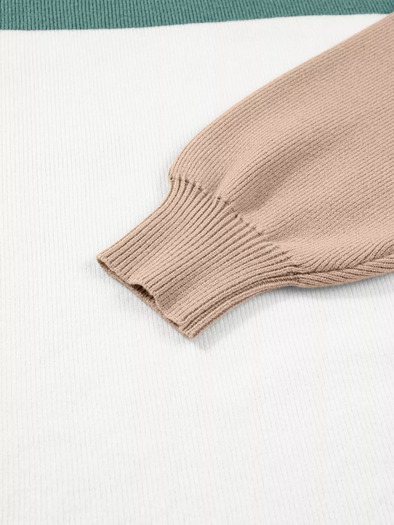 Color Block Plain Ribbed Knit Sweatshirt