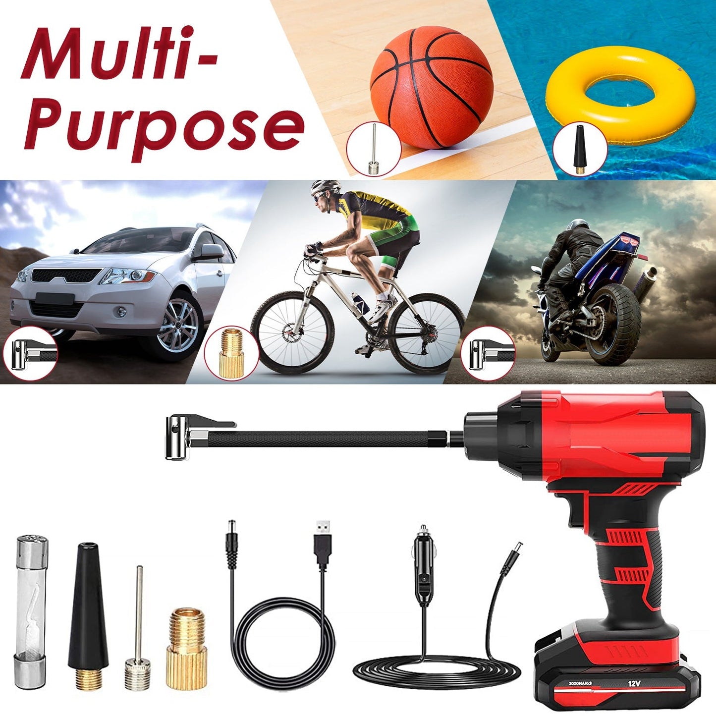 Cordless Car Tire Pump Portable Inflator with LED Light