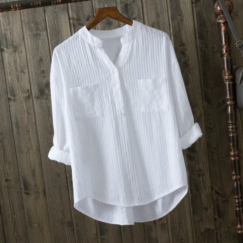 100-cotton-white-blouse-women-shirt-2023-spring-summer-elegant-V-Neck-ladies-tops-haut-femme - shoponestop.store