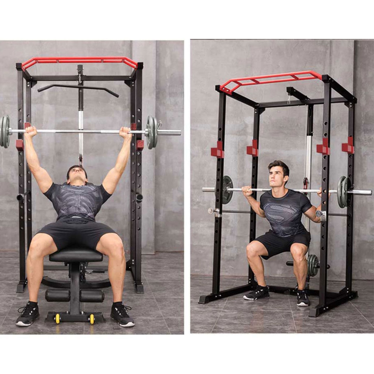 Multi-Functional Barbell Rack Squat Cage with Weight Bench