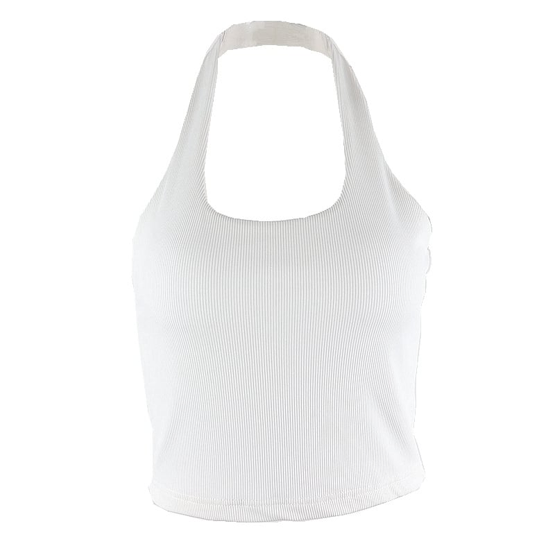Halter-Neck Short Vest with Exposed Midriff