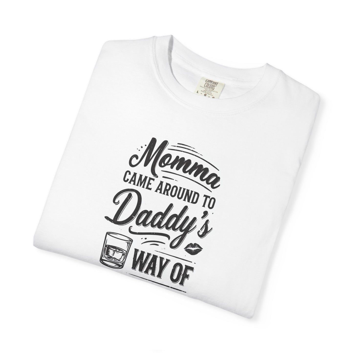 Unisex Way of Drinking T-shirt in white with black graphic text and glass illustration. Casual and humorous design.