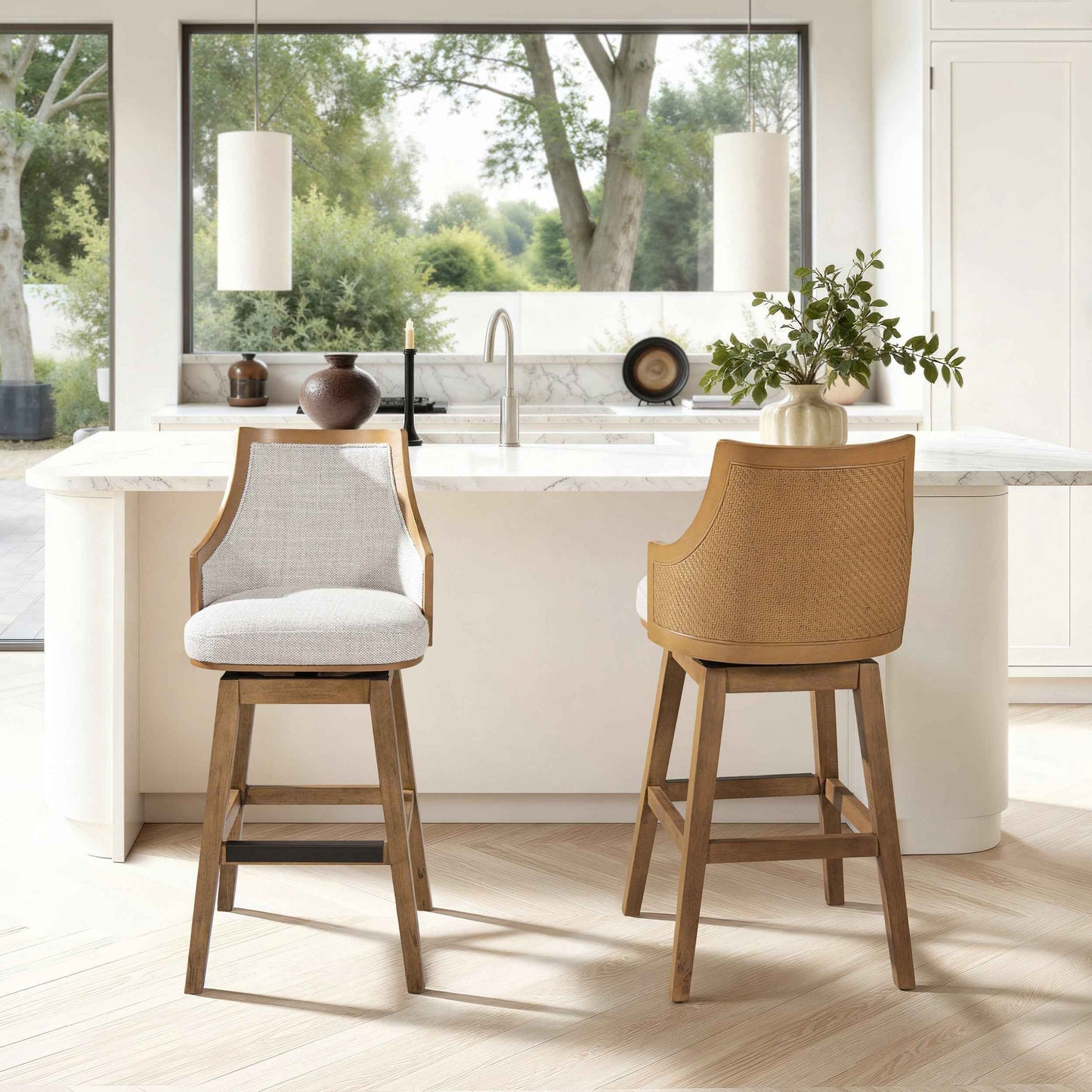 Bahama 30' Cane Rattan High-Back Swivel Bar Stool