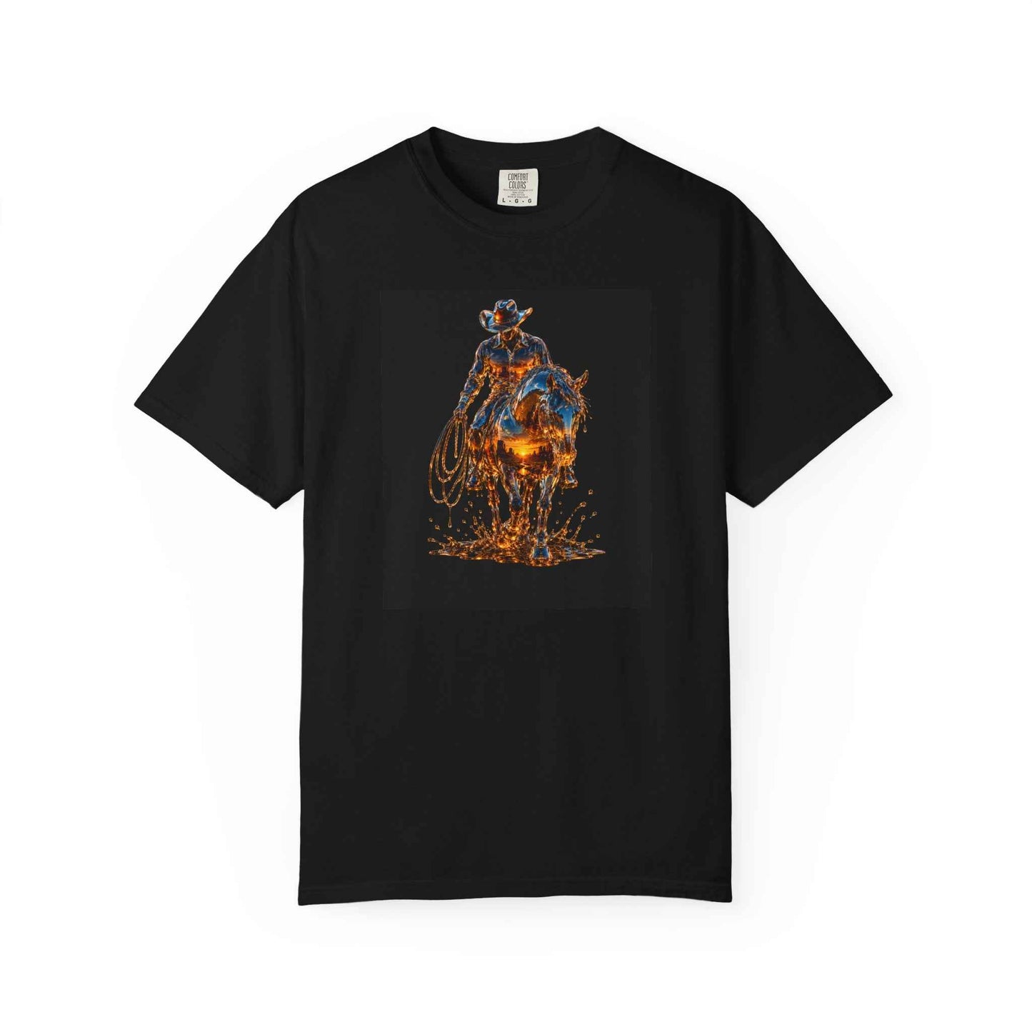 Fiery Cowboy T-Shirt — Neon Flame Western Graphic Tee