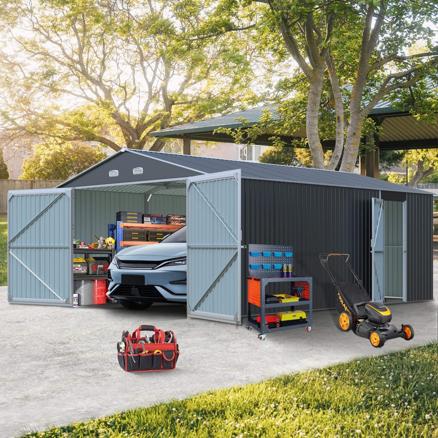 Large Heavy Duty Outdoor Metal Storage Shed Double Doors