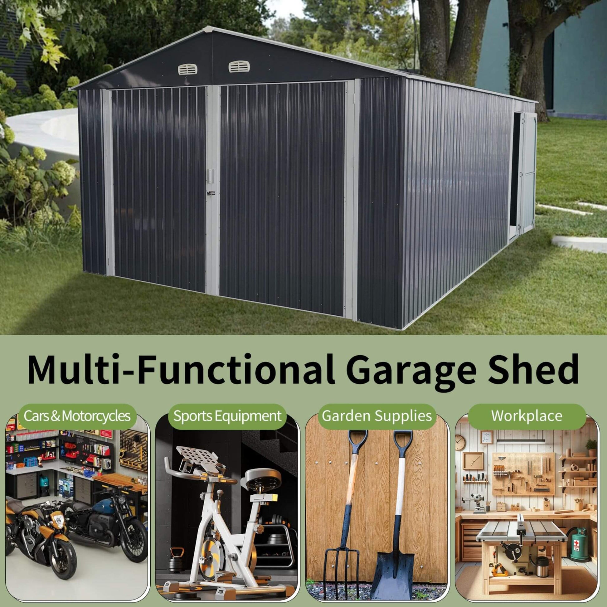 Large Heavy Duty Outdoor Metal Storage Shed Double Doors