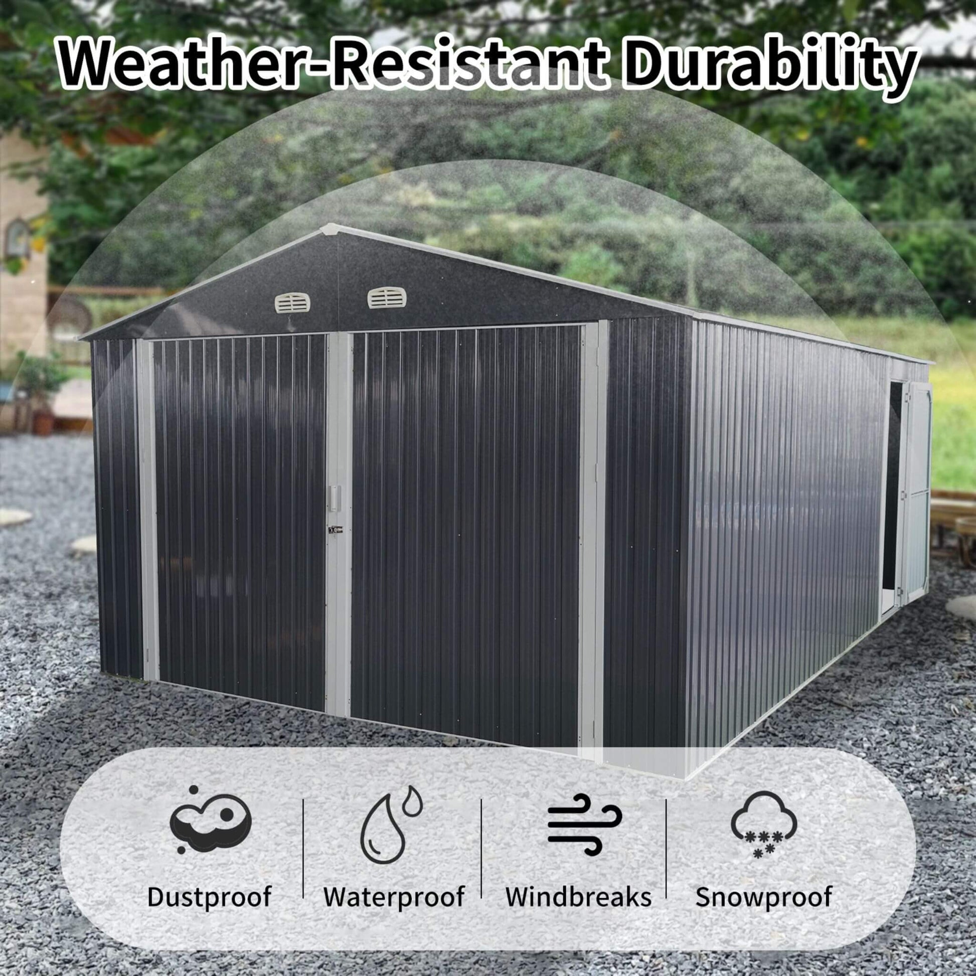 Large Heavy Duty Outdoor Metal Storage Shed Double Doors