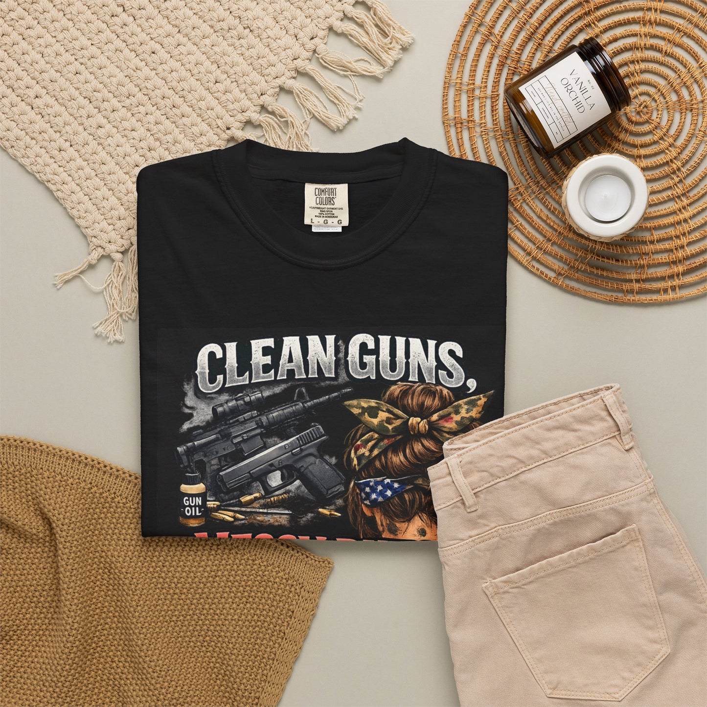 T-Shirt — Clean Guns, Messy Buns Graphic Tee for Everyday Comfort