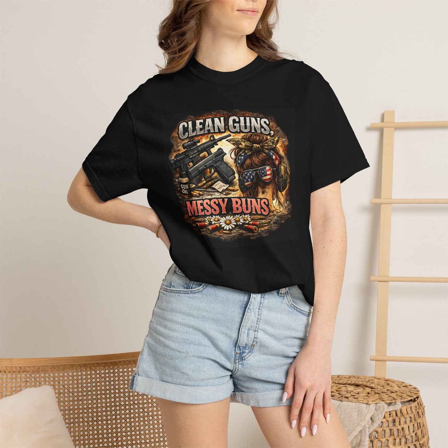 Clean Guns, Messy Buns Graphic Tee Country Shooting Shirt