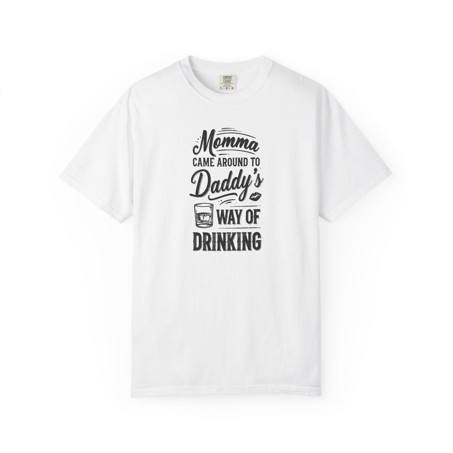 Unisex Way of Drinking T-shirt featuring a playful graphic text design on a white background.