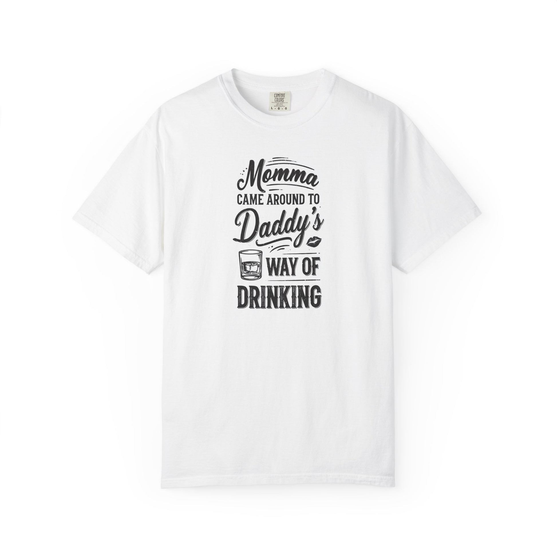Unisex Way of Drinking T-shirt featuring a playful graphic text design on a white background.