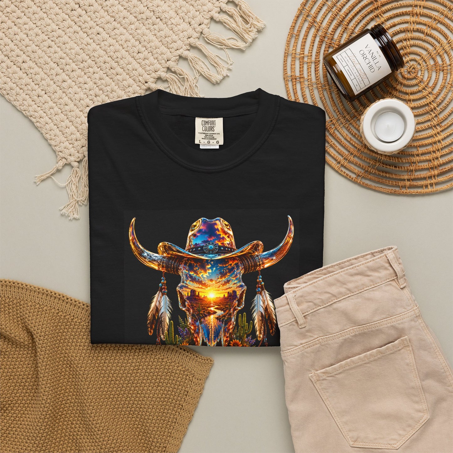 Bull Skull Graphic T-Shirt — Neon Western Skull Tee