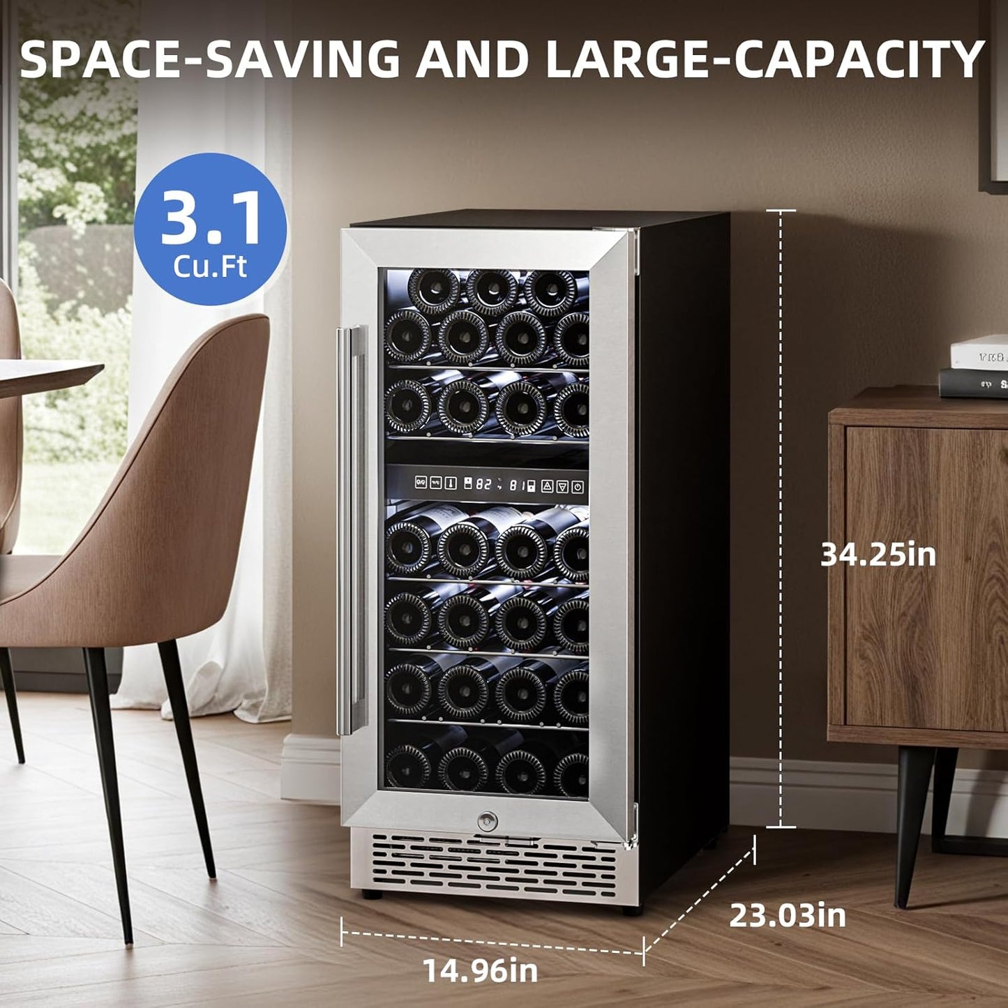 15 Inch Wine Cooler Refrigerator with Stainless Steel Double-Layer Tempered Glass Door W4888S