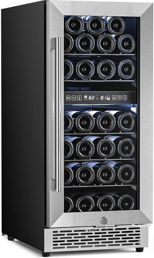 15 Inch Wine Cooler Refrigerator with Stainless Steel Double-Layer Tempered Glass Door W4888S