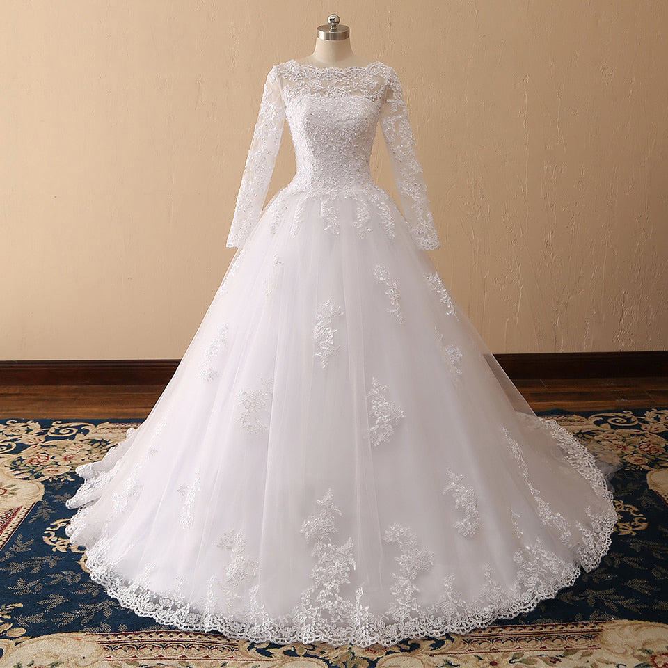 Long Sleeves Wedding Dresses Lace a Line Wedding Gowns Sexy Sheer